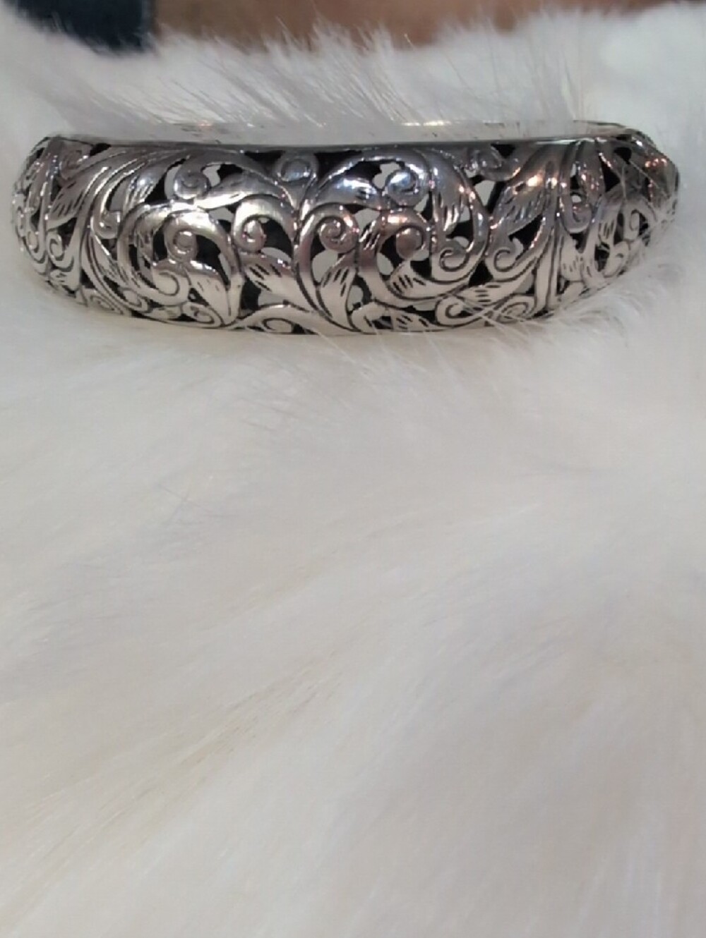 Silver Tone Filigree Floral Bangle Bracelet - Elegant - Picture 2 of 2